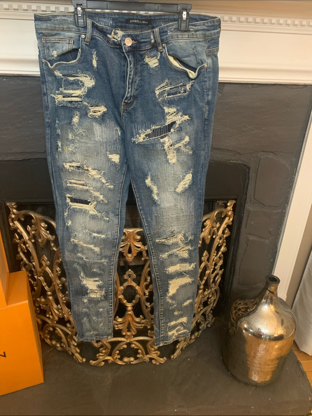 Embellish Skinny Ripped Men’s Jeans - Distressed Blue